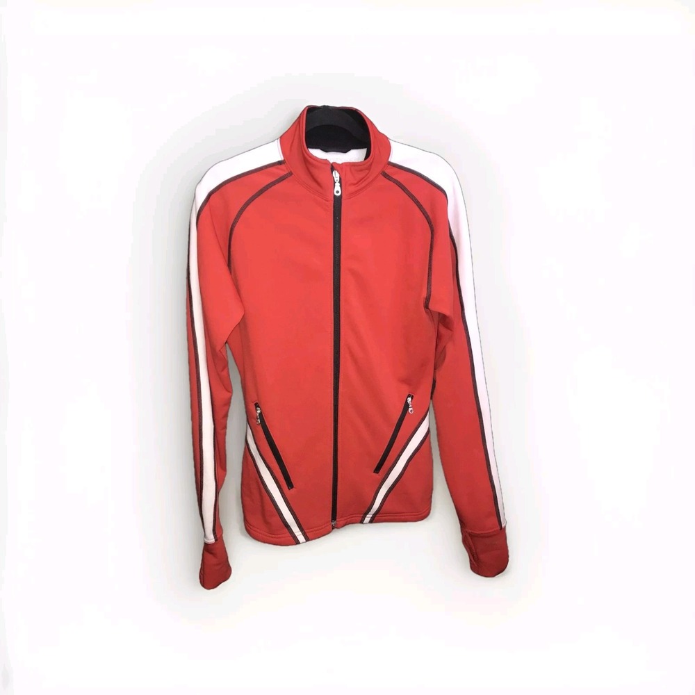 Obermeyer Women Ski Lightweight Zip Jacket Red Orange Voltage White Black Medium